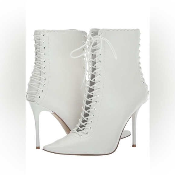 Elegant White Lace-Up Stiletto Boots - Picture 1 of 8